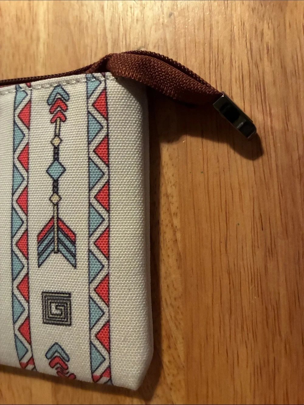 New Without Tags- Aztec-Print Wristlet Clutch in Cream and Brown